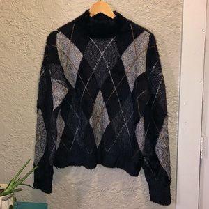 Marled Mock Neck Argyle Sweater
